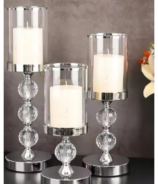 Set de 3 sfeșnice din crom lucios