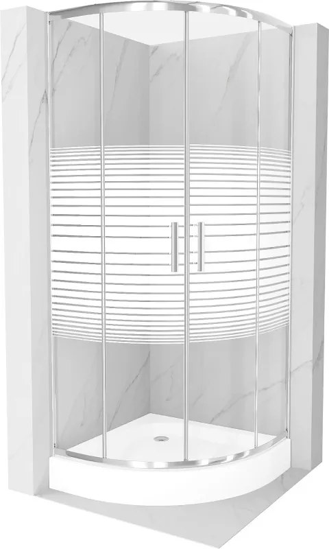 Mexen Rio cabină de duș semicirculară 70 x 70 cm, dungi albe, crom + receptor de duș, alb - 863-070-070-01-20-4710