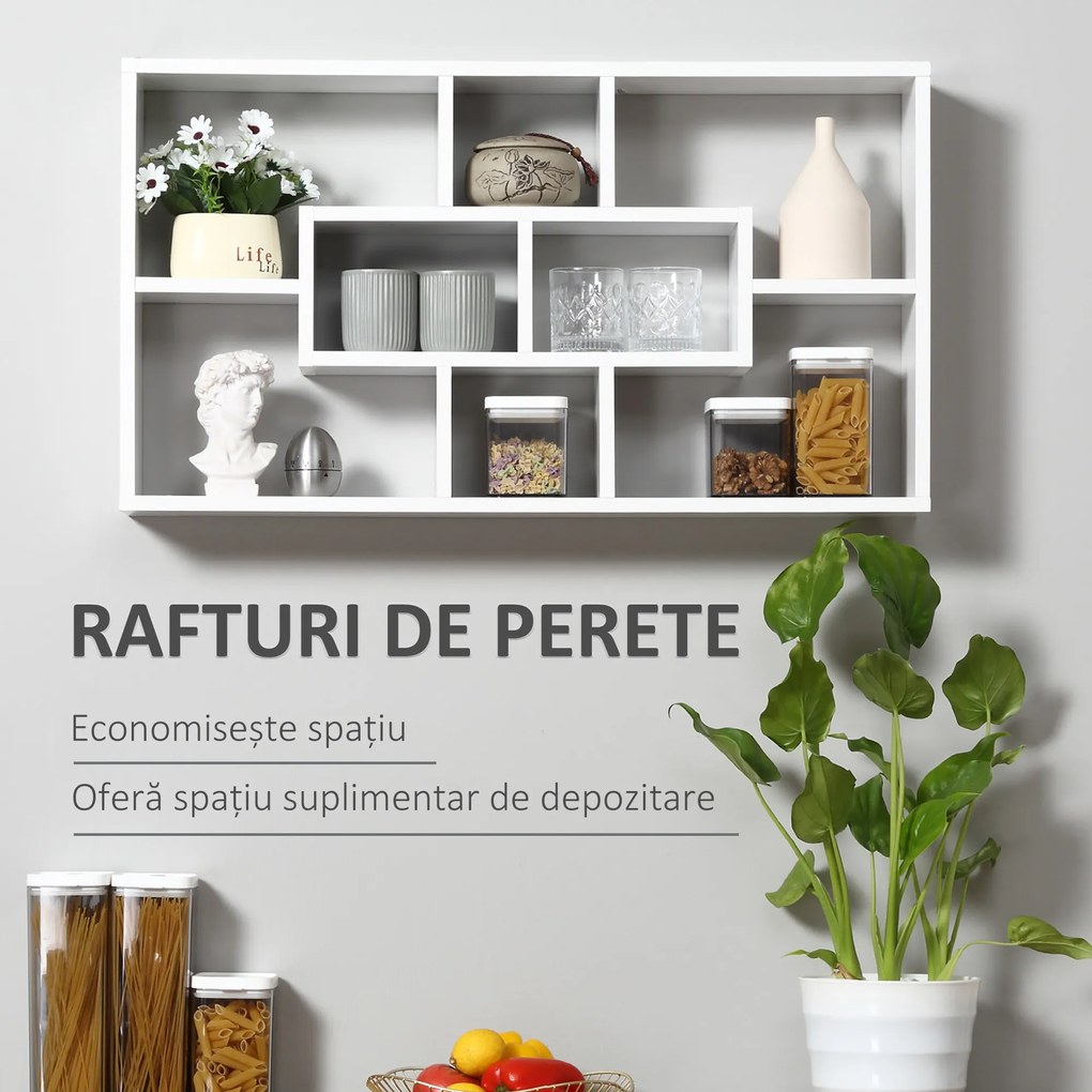 HOMCOM Bibliotecă Modernă de Perete, Rafturi Spatioase, 85x47.5x14.5 cm, Alb | Aosom Romania