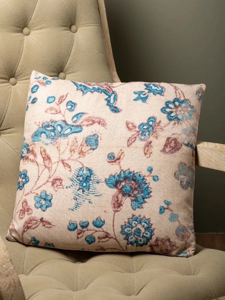 Perna decorativa, din stofa, cu imprimeu floral, Cornflower 45x45cm