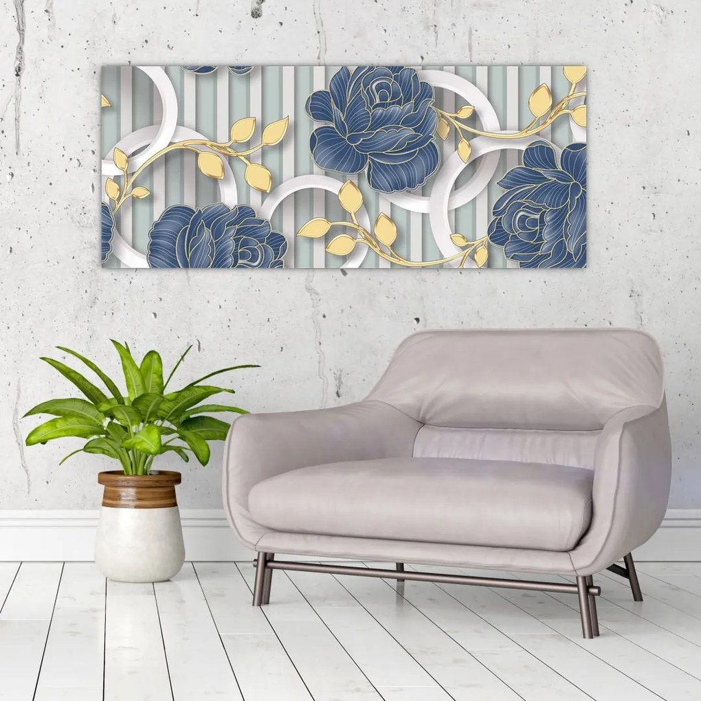 Tablou - Tradafiri și cercuri (120x50 cm)