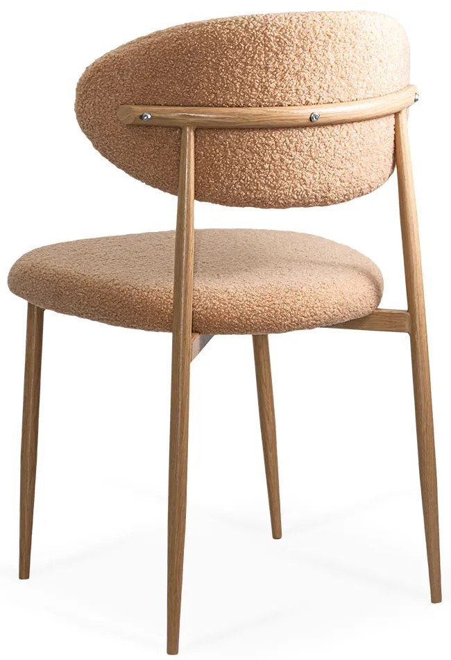 Scaun dining bej din material boucle cu cadru metalic cu aspect lemnos BUC 283