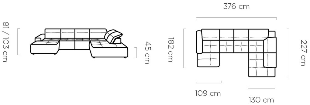 Coltar living Colombo XL pe dreapta - L376 x l227 x h103 cm