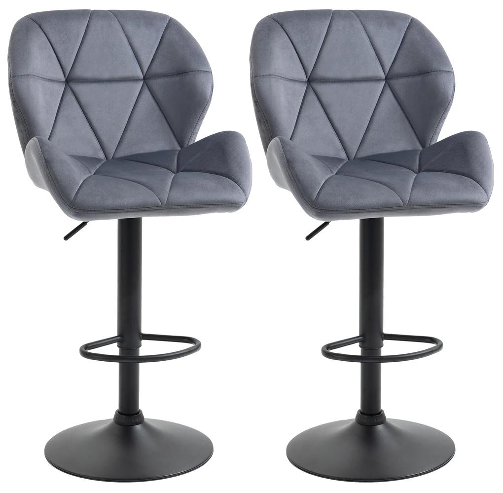 Set 2 scaune de bar, rotative, inaltime reglabila, Suport pentru picioare, Baza rotunda, gri 51.5x57.5x93-114.5cm HOMCOM | Aosom RO