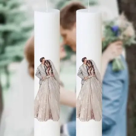 Set 2 Lumanari Nunta Mire si Mireasa imbratisati gri 4,5 cm, 70 cm
