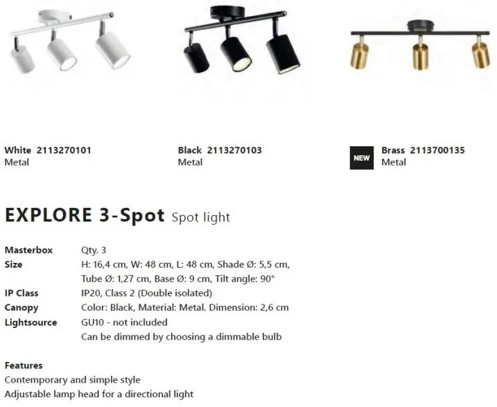 Plafoniera cu 3 spoturi directionabile design modern Explore 3 alama