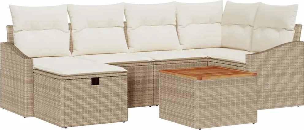 vidaXL Set de canapele pentru grădină cu pernă 7 pcs Bej Rattan poli