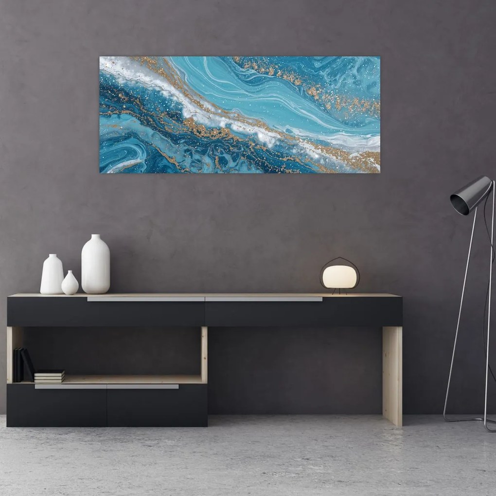 Tablou - Marmură bleu cu aur I. (120x50 cm)