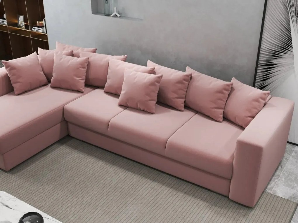 Colțar extensibil dumonde cu ladă de depozitare si sezut confortabil din spuma high-density, Gloria Royal Pink 320x183 cm