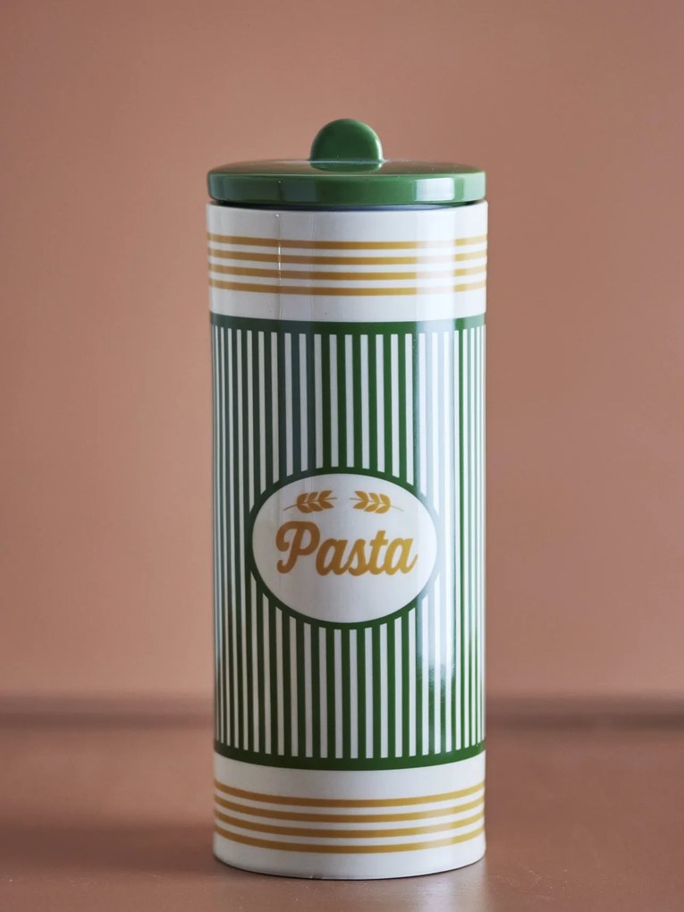 Borcan din ceramică cu capac, multicolor, cu dungi verzi și etichetă decorativă, finisaj lucios, 30 x 11 cm, „Stefano”