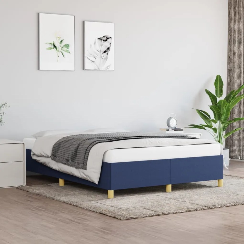347171 vidaXL Cadru de pat, albastru, 140 x 200 cm, material textil