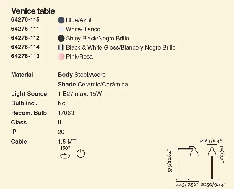 Veioza/Lampa de masa design decorativ VENICE Blue