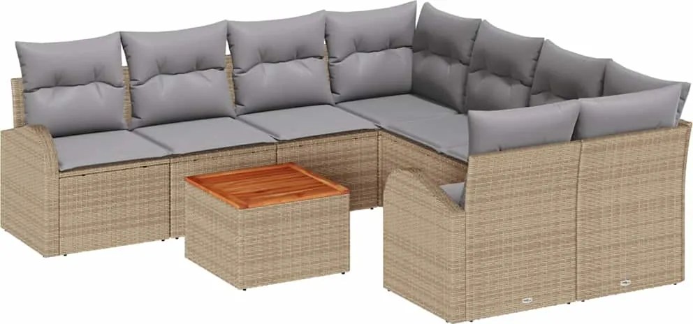 vidaXL Set de canapele pentru grădină cu pernă 9 pcs Bej poliratan