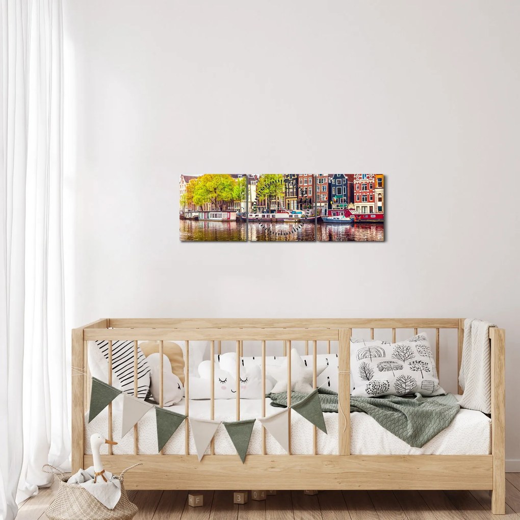 Tablou - Case dansatoare, Amsterdam (cu ceas) (90x30 cm)