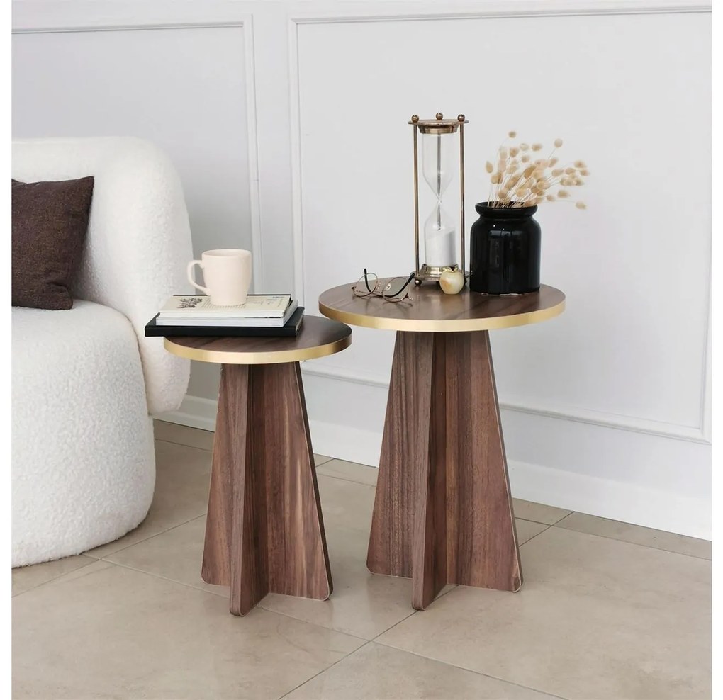 Set 2buc. măsuțe cafea Kabivo 1 (auriu + nuc). 1089598