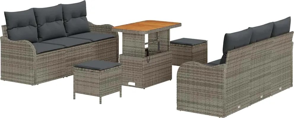 vidaXL Set de canapele pentru grădină cu pernă cu depozitare 9 pcs Gri