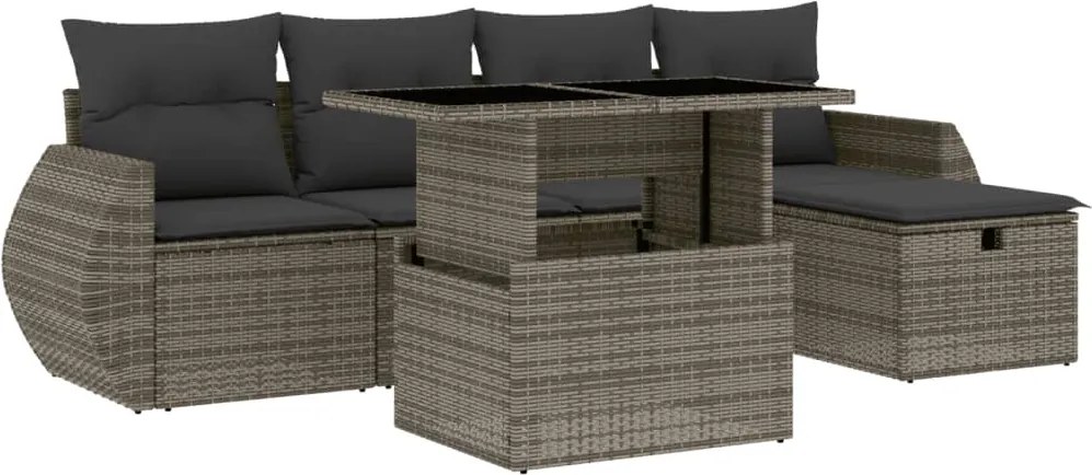 vidaXL Set mobilier grădină cu perne, 6 piese, gri, poliratan