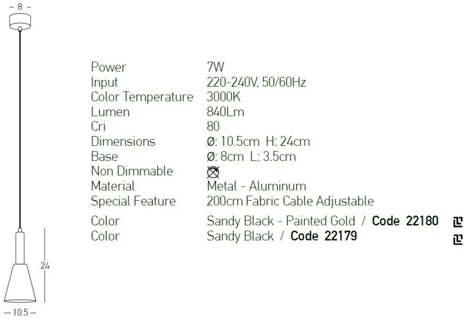 Pendul LED design modern Ziech negru, auriu