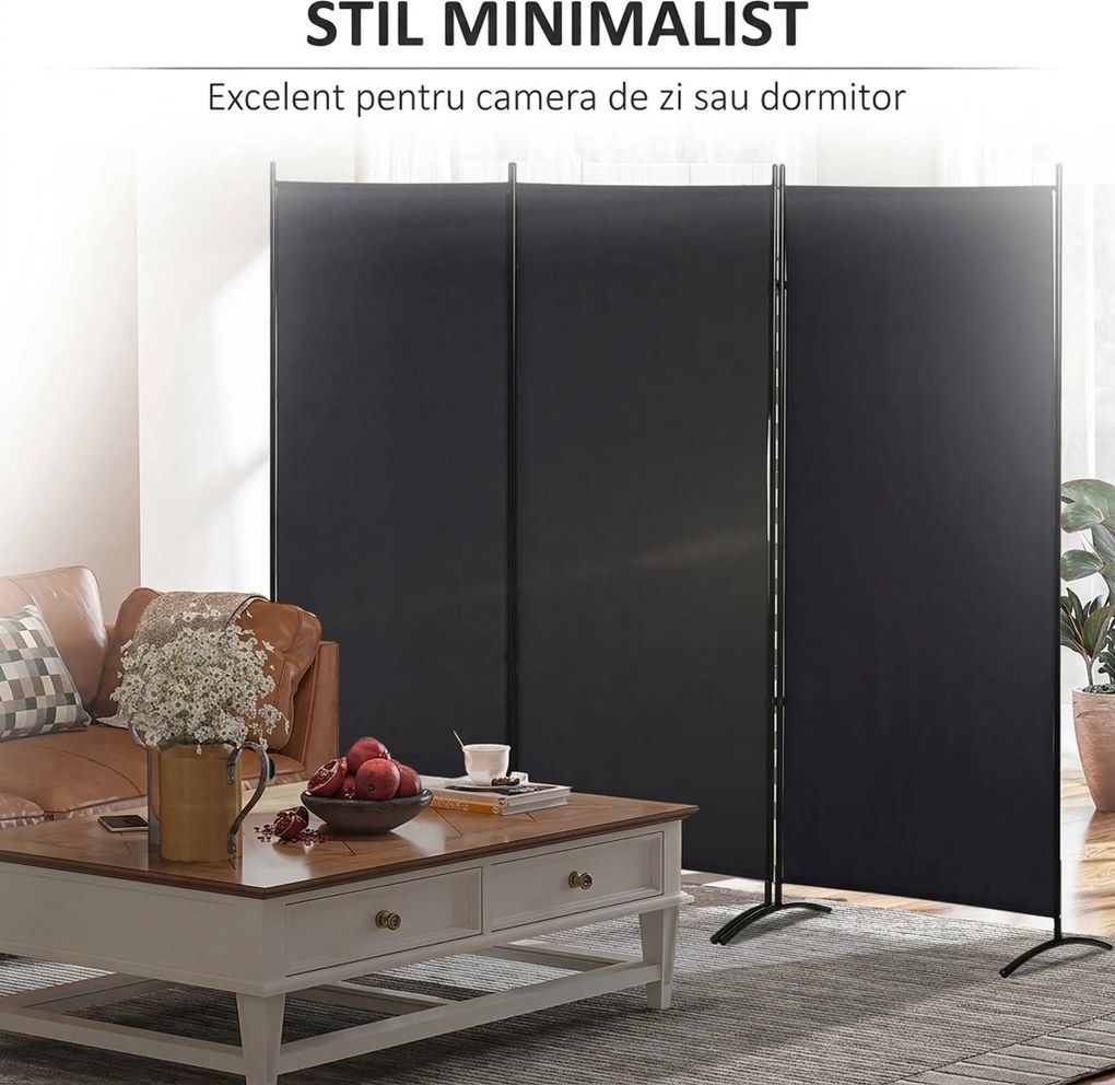 HOMCOM Paravan interior cu 3 panouri, separeu pliabil pentru spatii din metal si poliester, 253x50x182cm, bej | Aosom Romania