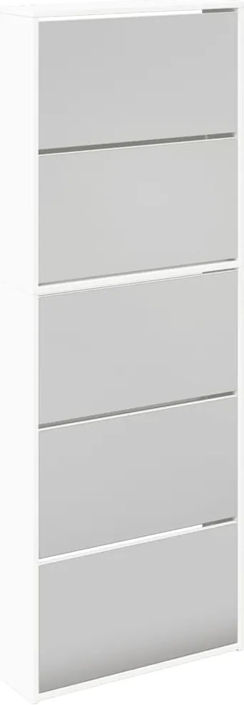vidaXL Pantofar cu 5 niveluri și oglindă, alb, 63 x 17 x 169,5 cm