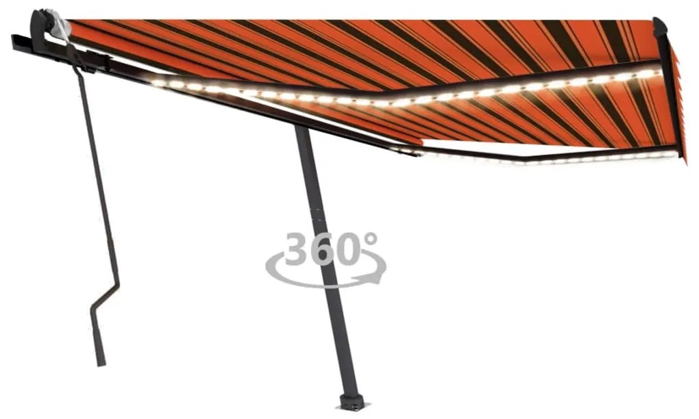 vidaXL Copertină retractabilă manual cu LED portocaliu&amp;maro 400x300 cm