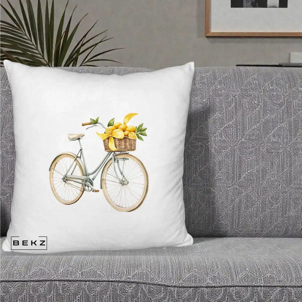 Perna Decorativa Bicicleta cu Cos de Lamai Mediteranean, 40x40 cm, Alb Pufos, Husa Detasabila, Perna Inclusa, BEKZ®