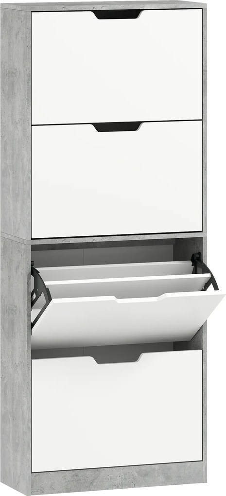 HOMCOM Scarpieră Economisitoare de Spațiu Modernă cu 4 Ante pentru 16 Perechi de Pantofi, 62.5x26x156 cm, Gri Ciment | Aosom Romania