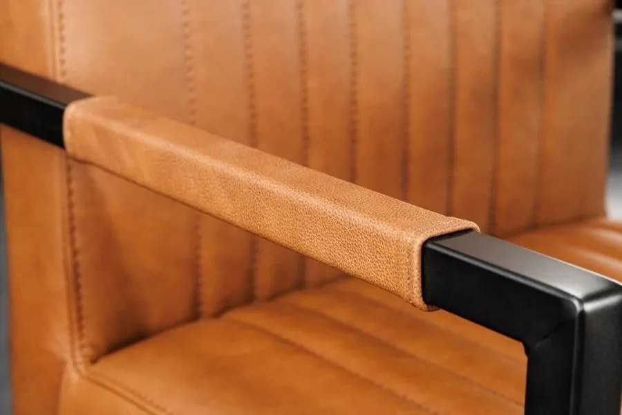 Scaun cu brate design retro Big Aston piele naturala coniac vintage