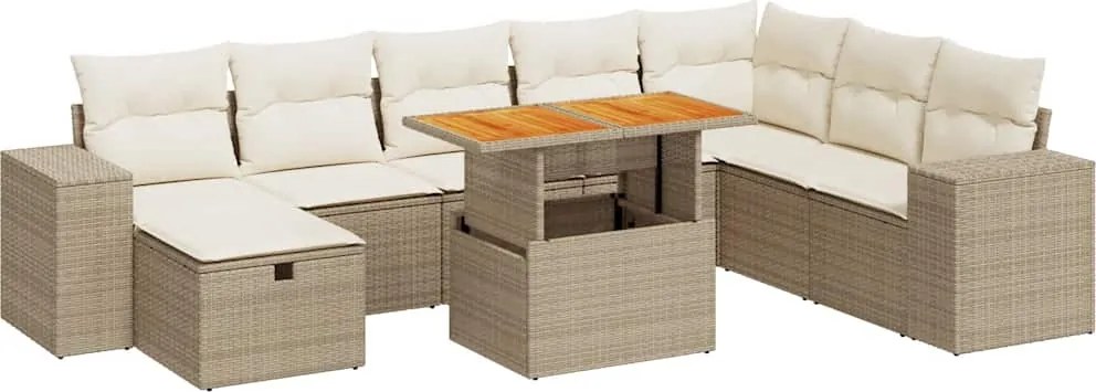 vidaXL Set canapele grădină cu perne 9 piese bej poliratan/lemn acacia
