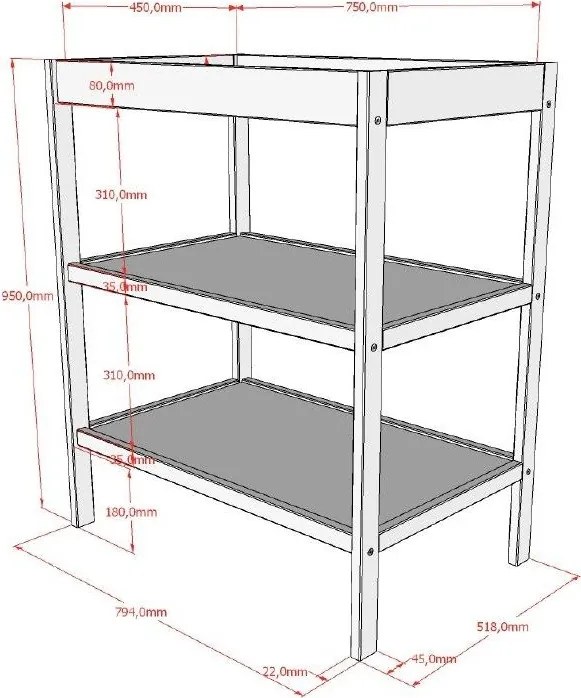 Masă de înfășat maro din lemn de fag Dino – Vipack