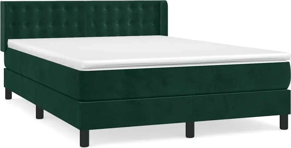 vidaXL Pat box spring cu saltea, verde închis, 140x190 cm, catifea