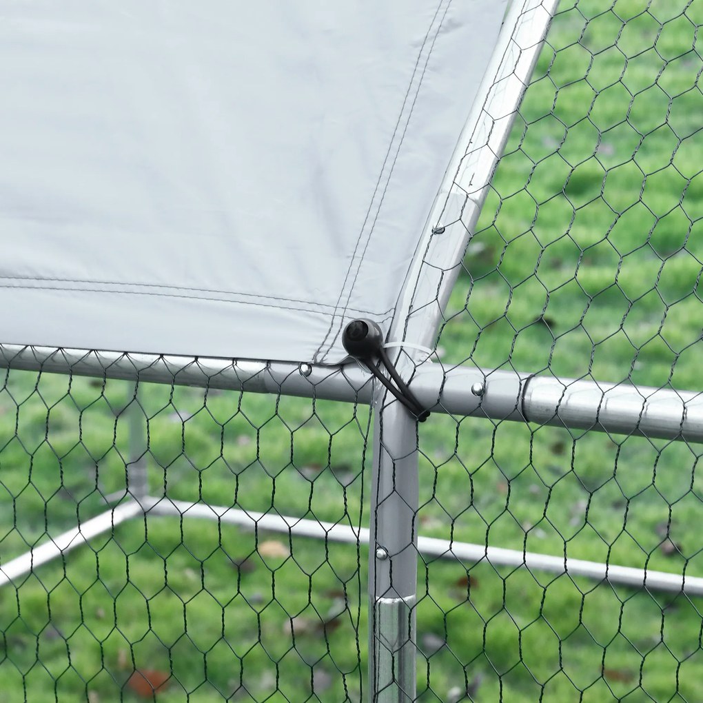 PawHut Țarc Găini Metal Ușă Acoperiș Parțial Spațiu Generos 280x570x195cm Argintiu | Aosom Romania