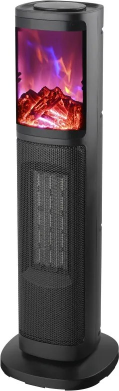 Aeroterma ceramica coloana PTC Rosberg R51970IF, 1500W, 8 m², 2 trepte, Efect de flacara, Oscilatie, Telecomanda, Negru