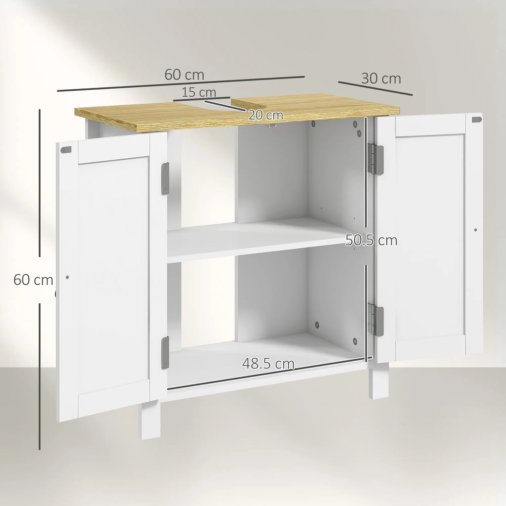 kleankin Dulap Sub Lavoar pentru Baie, 2 Uși Raft Reglabil, PAL, MDF, 60 x 30 x 60 cm, Alb | Aosom Romania