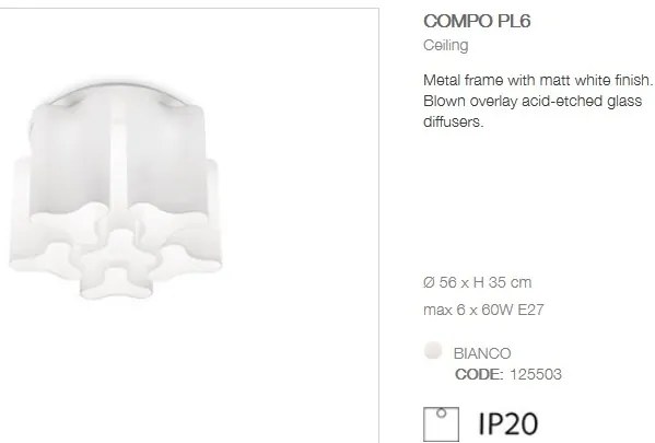 Plafoniera moderna design lux diametru 56cm, COMPO PL6 BIANCO 125503