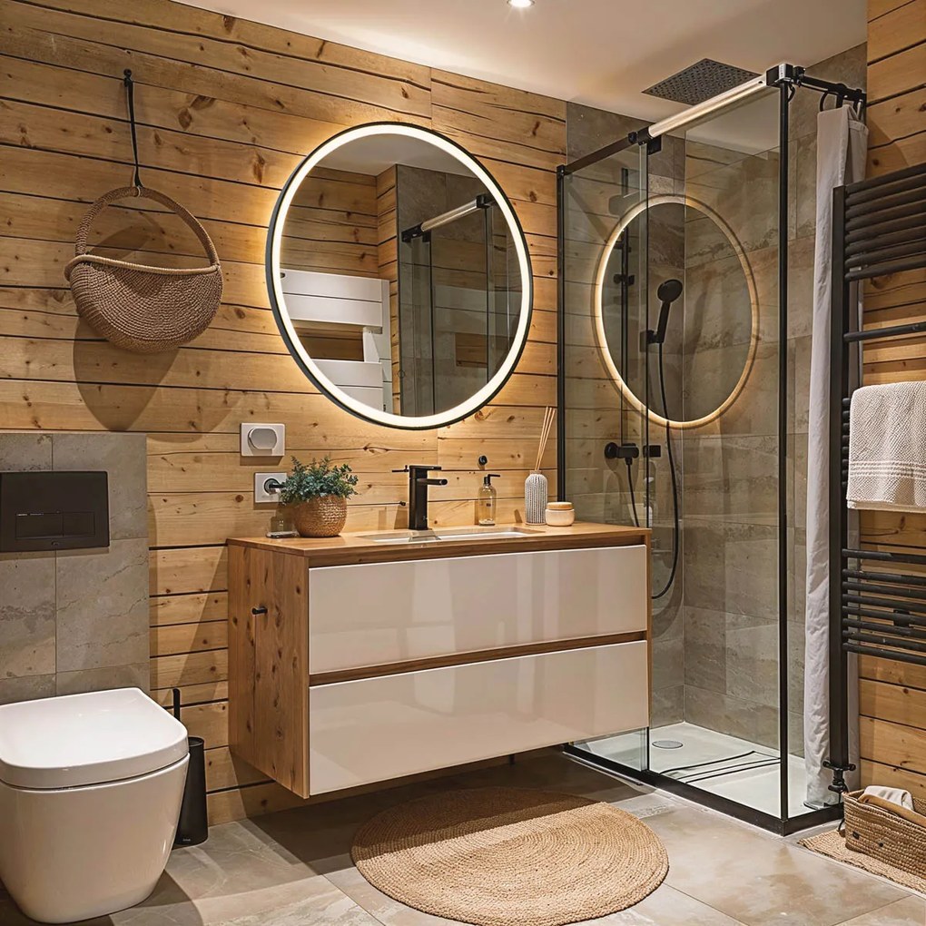 Oglindă de baie neagră 70 cm incl. LED cu 3 trepte de intensitate cu atingere rotundă - Miral