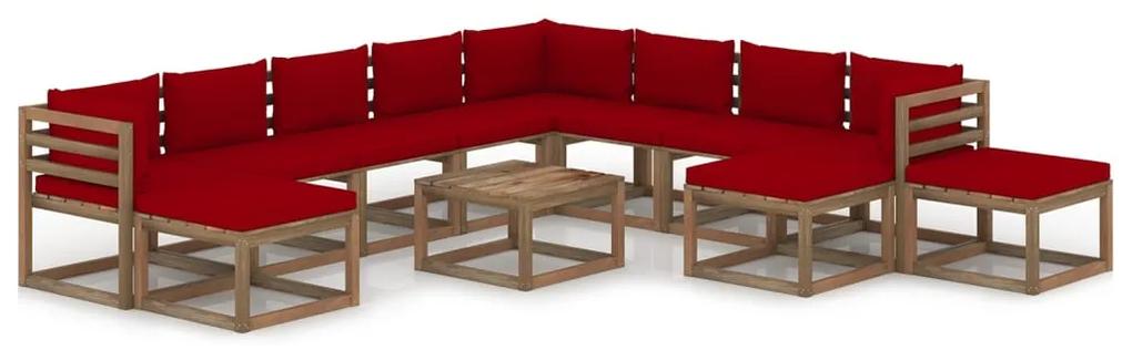 3067593 vidaXL Set mobilier de grădină cu perne roșu vin, 12 piese
