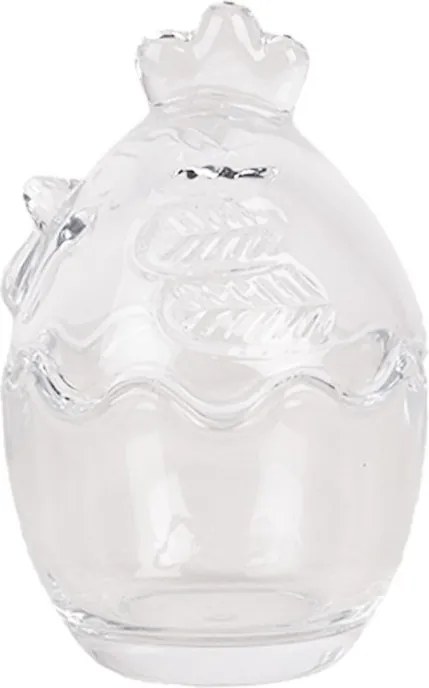 Borcan din sticlă, transparent, cu capac găină, Ø 6x9 cm