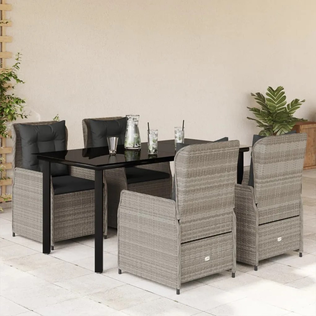 vidaXL Set mobilier de grădină cu perne, 5 piese gri deschis poliratan