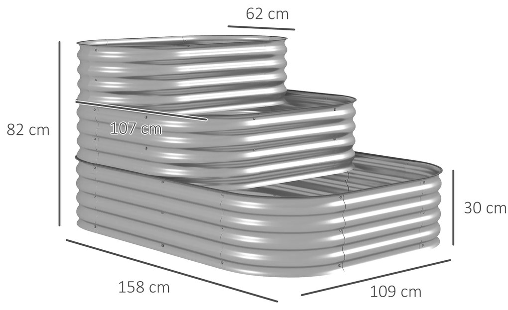 Outsunny Pat înalt cu trepte în aer liber, Cutie de plante pentru flori, 3 trepte, 158 cm x 109 cm x 82 cm, Argintiu | Aosom Romania