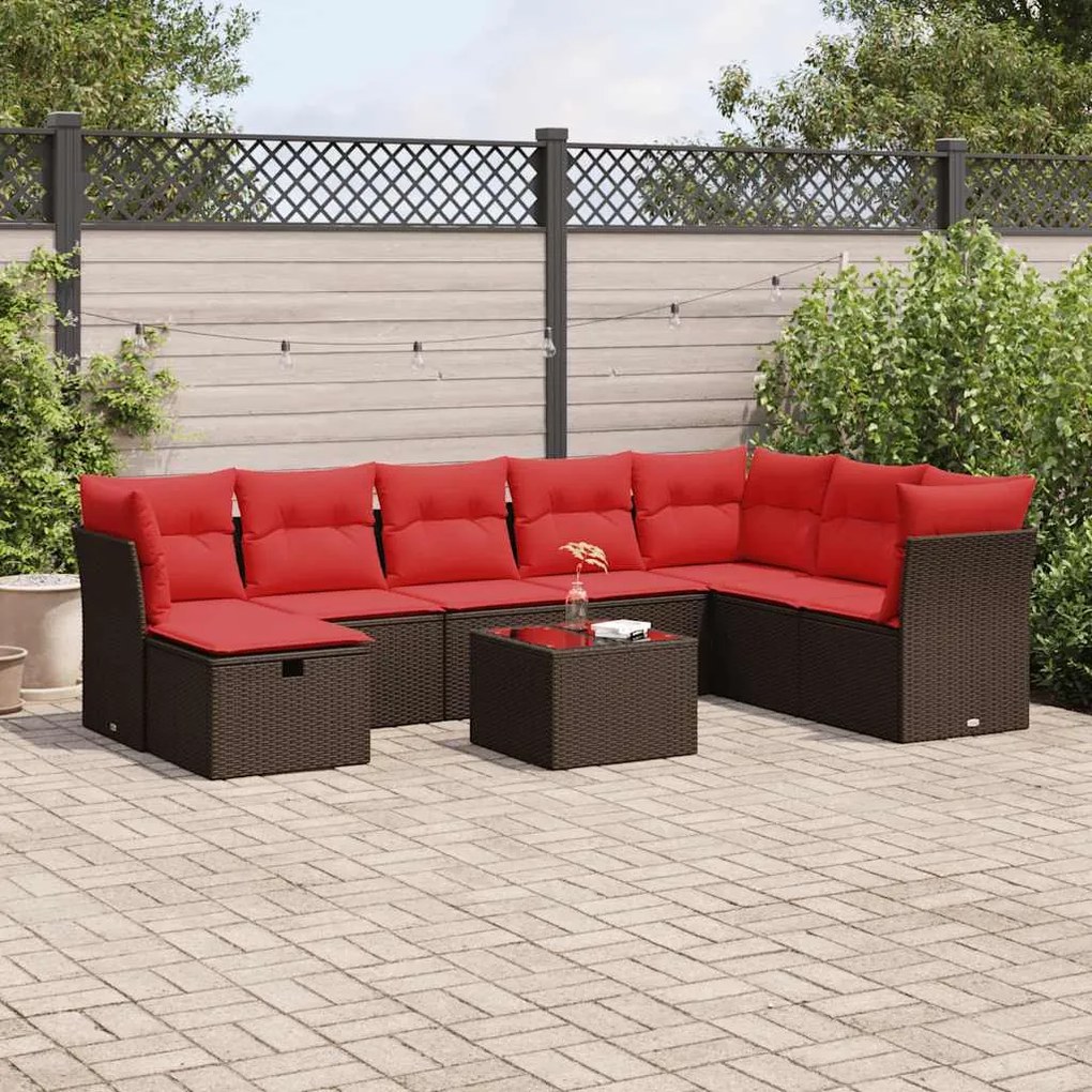 vidaXL Set canapele de grădină cu perne, 9 piese, maro, poliratan