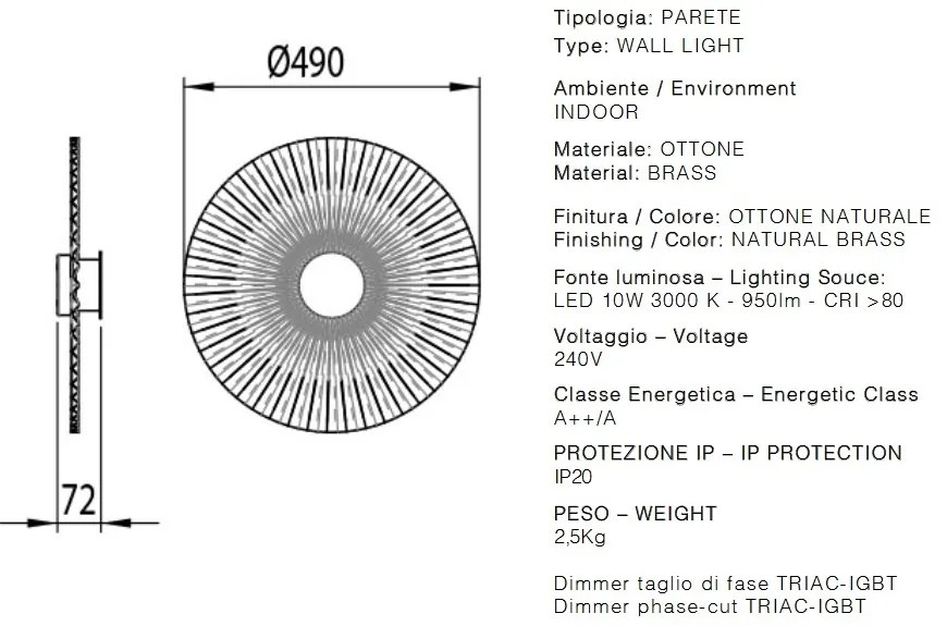 Aplica LED design LUX cu efect plisat PLIE’ 49cm 284.05.ON