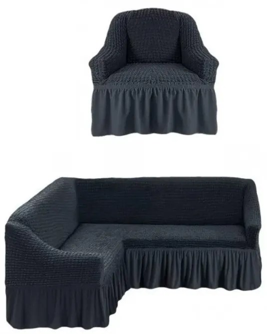 Set husa elastica si creponata cu volan pentru coltar + fotoliu, HC-04-1