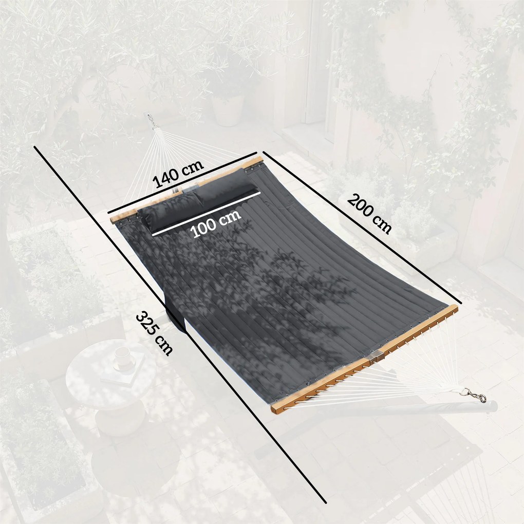 Outsunny Hamac suspendat 325 cm cu pernă extra-lungă, țesătură matlasată, buzunar pentru reviste, interior și exterior, gri | Aosom Romania