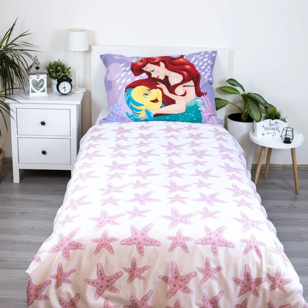 Prințesele Disney Ariel Pink set de lenjerie 140×200cm, 70×90 cm