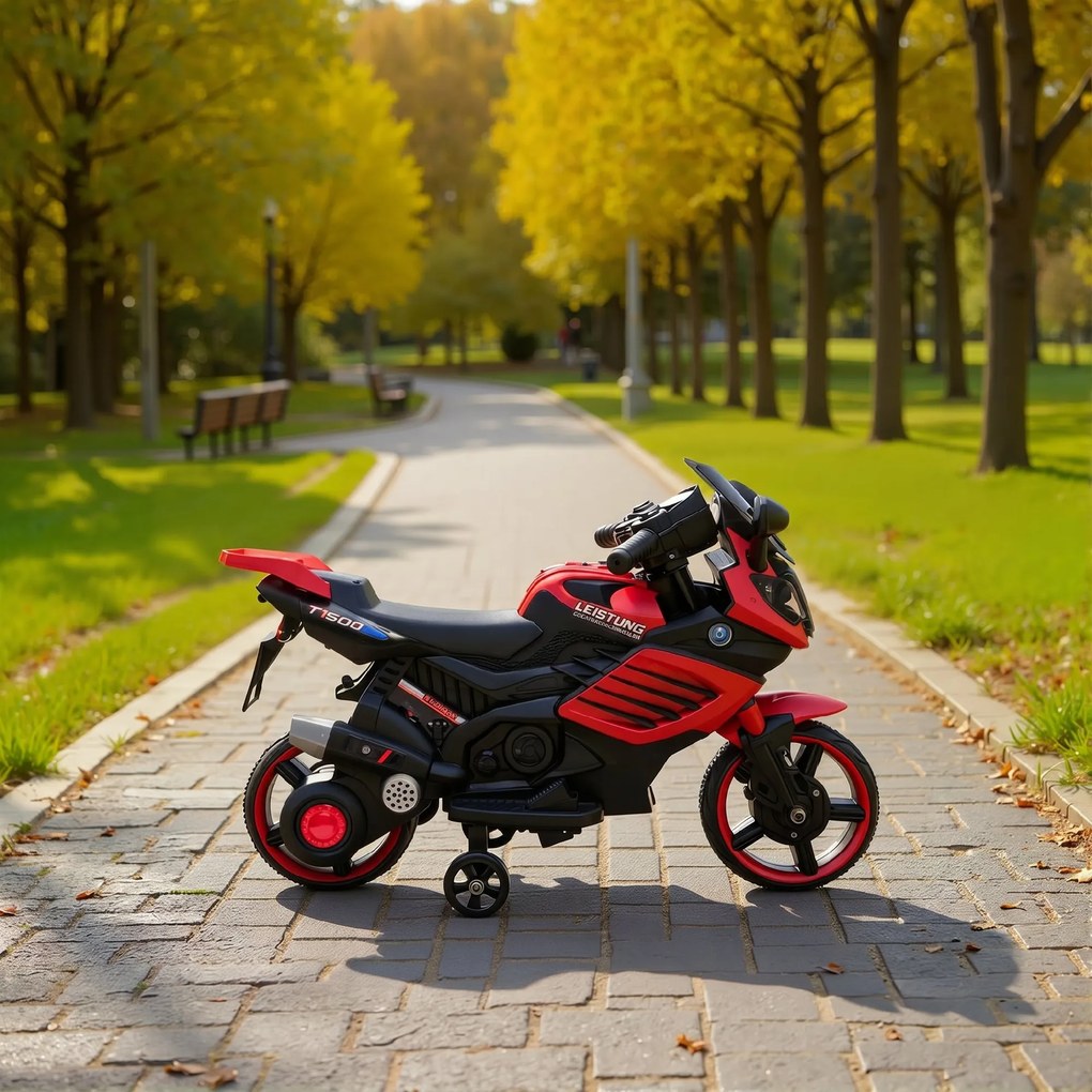 AIYAPLAY Motocicletă Electrică pentru Copii 18-36 luni, 6V, cu Roți Detașabile, Faruri și Melodii, Roșu | Aosom Romania