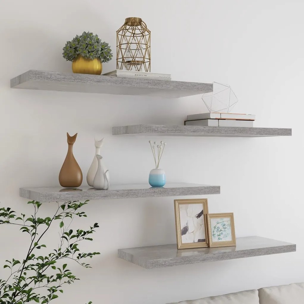 vidaXL Rafturi de perete suspendate,4 buc,gri beton,80x23,5x3,8 cm,MDF