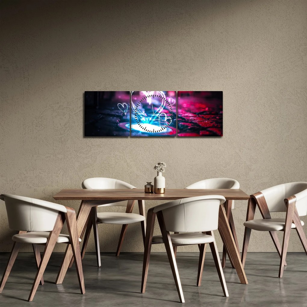 Tablou cu inima iluminată (cu ceas) (90x30 cm)