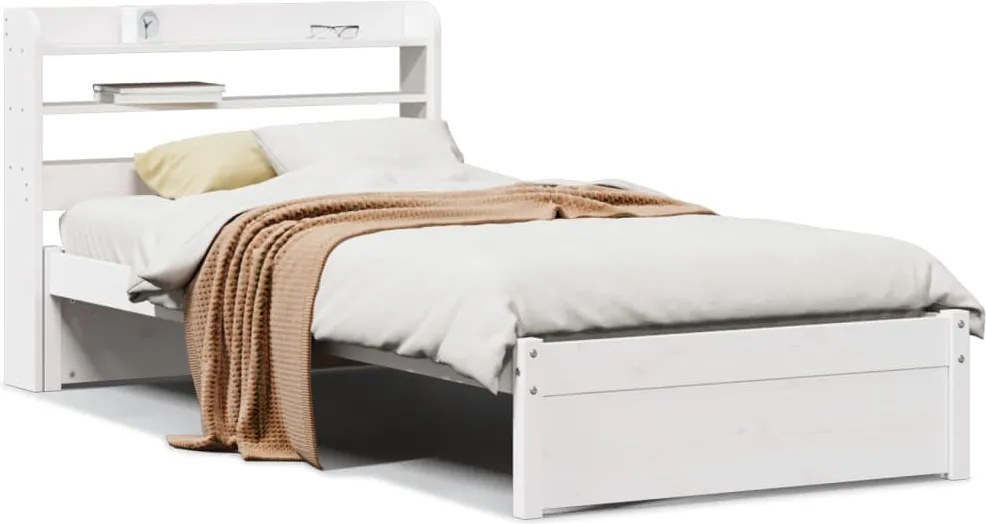 vidaXL Cadru de pat cu tăblie, alb, 75x190 cm, lemn masiv de pin