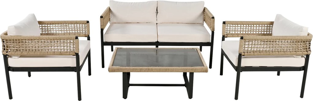 Set de mobilier de grădină din 4 piese cu frânghie, Bej | Aosom Romania